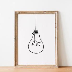 Bulb Line Art  |  Printable Wall Art |  Simple Line Art | Line Drawing |  Home Wall Décor | Gift Poster | Minimal Art |  Instant Download