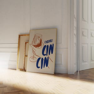 Cheers Cin Cin Print • Bar Cart Print • Wine Glasses Print • Typography Print • Bar Cart Decor • Cocktail Art Poster • Kitchen Wall Print
