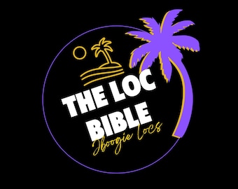 May include: A purple and yellow circle logo with a palm tree and the text "THE LOC BIBLE Boogie Locs".