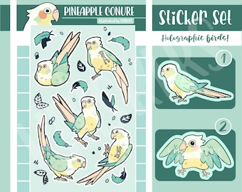 Mooncheck Conure Vinyl Sticker Sheet Set | Bird Sticker