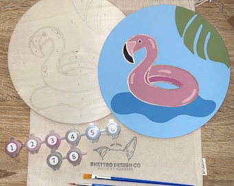 FLAMINGO FLOATY paint by number kit, pool party, pool float, flamingo decor, summer decor, poolside, gifts for her, summer pool floaty