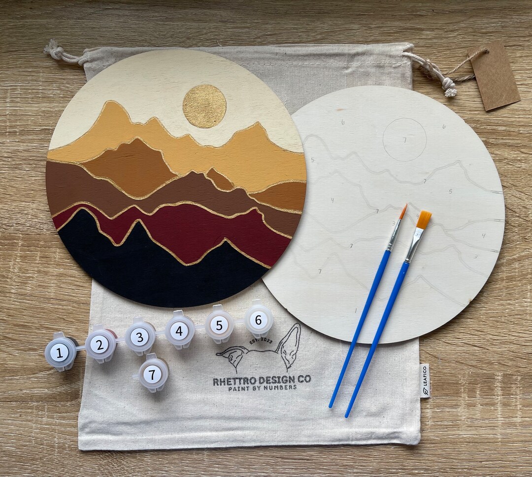 AUBURN HAZE Wood Stained Glass Paint by Number Kit, DIY Craft, Mountain Decor, Gifts for Her