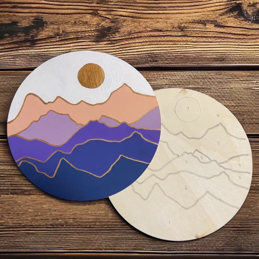 LAVENDER HAZE Wood Stained Glass Paint by Number Kit, DIY Craft Kit,craft Kit, Mountain Decor