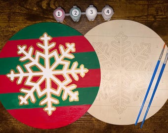 Jingle Snowflake Wood Paint by Number Kit: Winter DIY Craft, Metallic Accent