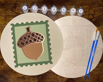 Acorn Wood Paint by Number Kit: Fall DIY Craft, Metallic Accent