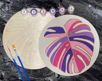 Monstera Leaf Wood Paint by Number Kit: Jewel Tone DIY Craft