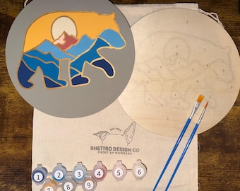 POLAR HAZE Wood Paint by Number Kit: Winter DIY Craft, Metallic Accent