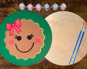 Gingerbread Woman Wood Paint by Number Kit: Winter DIY Craft, Metallic Accent