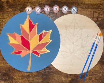 MAPLE LEAF Wood Paint by Number Kit: Metallic Fall Decor