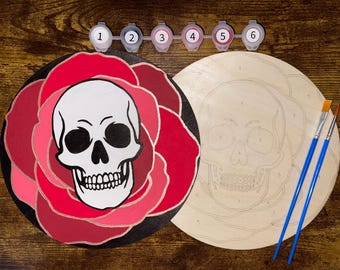 SKULL Wood Paint by Number Kit: Halloween DIY Craft, Metallic Accent