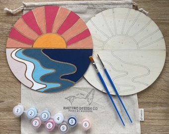 Beach Pop Art Paint by Number Kit: DIY Wood Circle Sign