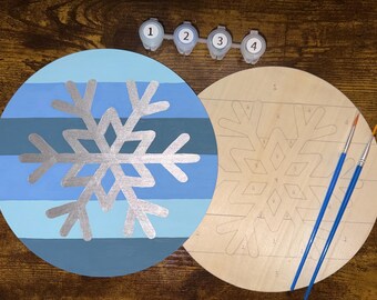 Frosted Snowflake Wood Paint by Number Kit: Winter DIY Craft, Metallic Accent