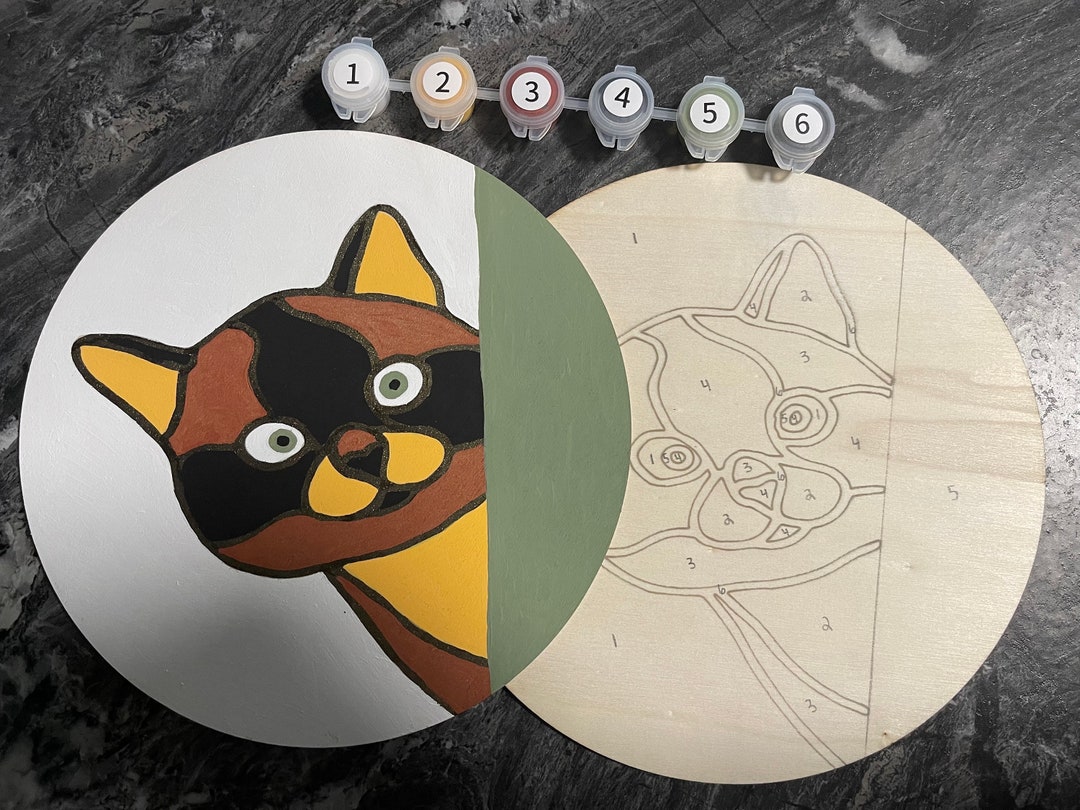 CALICO CAT Wood Stained Glass Paint by Number Kit DIY Craft Etsy