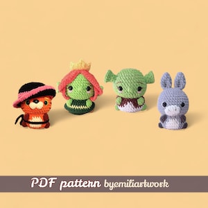 Plushies crochet pattern / shrek crochet pattern / puss in boots crochet pattern / donkey crochet pattern / ENGLISH / PDF
