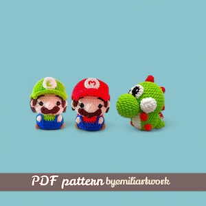 Easy crochet plushies / super mario crochet pattern / Luigi crochet pattern / Yoshi crochet pattern/ ENG PDF