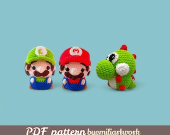 Patrón de peluche de Mario a crochet: Luigi y Yoshi (patrón PDF)