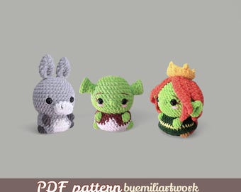 Crochet Plushies Pattern: Shrek, Fiona, Donkey (PDF)
