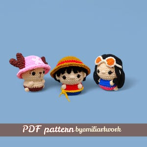 Easy crochet plushies / low sew crochet pattern / Luffy crochet pattern / chopper crochet pattern / nico crochet pattern / ENG PDF