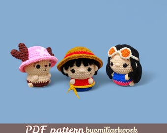 Easy crochet plushies / low sew crochet pattern / Luffy crochet pattern / chopper crochet pattern / nico crochet pattern / ENG PDF