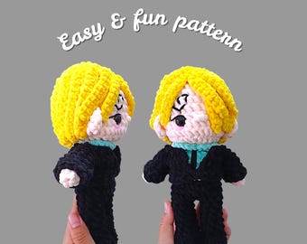Patrón de muñeco de crochet Sanji, personaje de anime (patrón PDF)