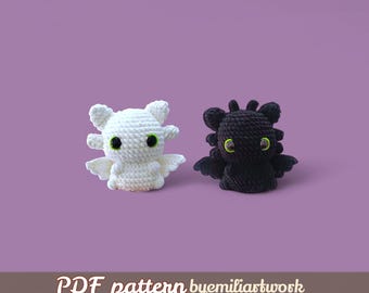 Crochet Dragon Plushies Pattern, Black & White Fury (PDF)