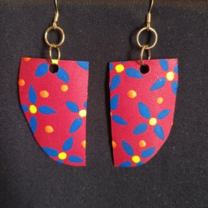 Red and blue floral earrings