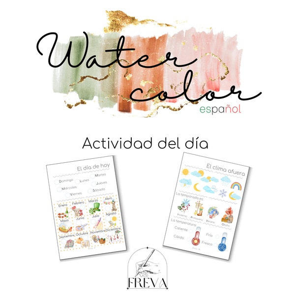 DIGITAL DWNLD • Pre-K Homeschool • Actividad del día en acuarela en Español • Watercolor Daily Activity ~ Spanish •