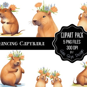 Capybara Floral Headpiece Illustrations - Whimsical Wildlife Art - Digital PNG Files