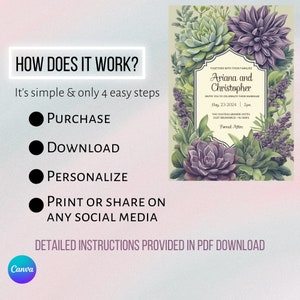 Elegant Editable Invitation with Hand-drawn Succulent Border, in Muted Green & Purple Tones, Any Occasion image 3
