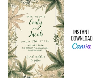 Editable Nature's Elegance Cannabis-Themed Invitation