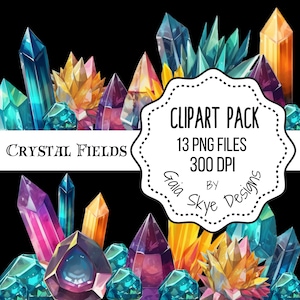 13 PNG Crystal Clipart, Printable Digital Download, Crystal Clip Art, Crystal Bundle PNG, colorful hand drawn crystal clip art