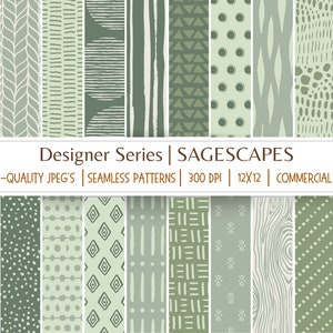 SageScapes | 20 Boho Line Seamless Digital Papers | Boho Scrapbook Paper | Versatile Boho Background | Commercial Use Digital Paper
