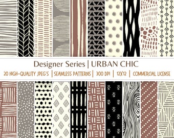 Boho Line Digital Paper: Urban Chic Seamless Patterns (12x12, Commercial Use)
