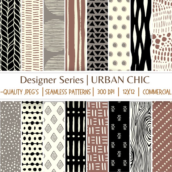 Urban Chic | 20 Boho Line Seamless Digital Papers | Boho Scrapbook Paper | Versatile Boho Background | Commercial Use Digital Paper