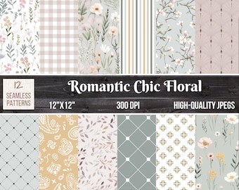 Romantic Chic Floral Paper: 12"x12" Seamless Patterns (Digital Download)