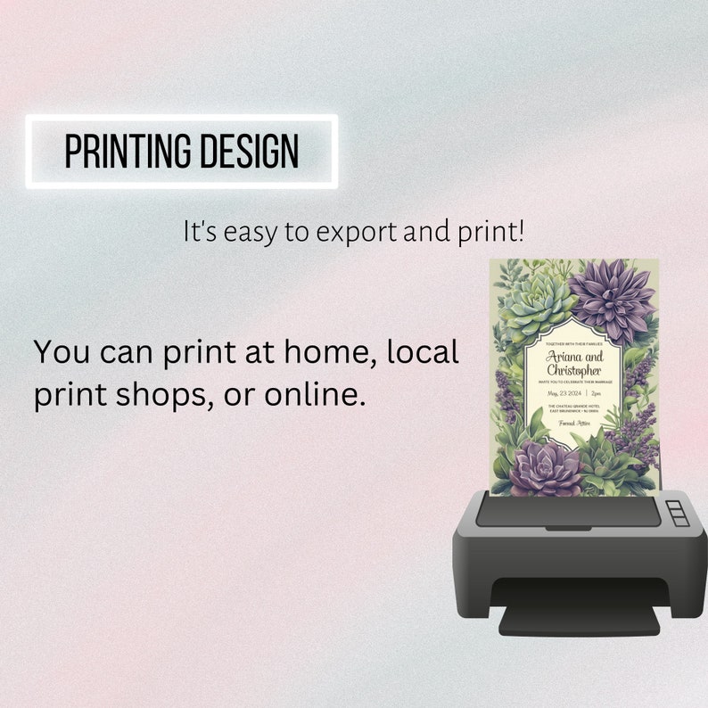 Elegant Editable Invitation with Hand-drawn Succulent Border, in Muted Green & Purple Tones, Any Occasion image 7