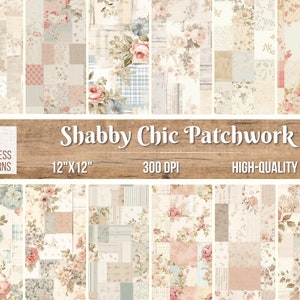 12 Shabby Chic Patchwork nahtlose Muster | Floral Scrapbook Papier | 300dpi JPEG | Vielseitige Hintergründe | Kommerzielle Nutzung 12 Zoll x 12 Zoll