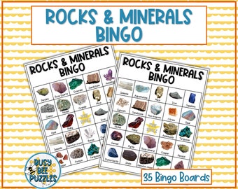 Rocks and Minerals Bingo Game - 35 Unique Cards - Digital and Print Calling Cards - Geology Activity for Middle School Science  & Homeschool