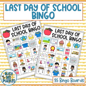 Jogo de bingo do último dia de aula - 35 cartelas exclusivas - Cartões de visita diferenciados - Atividade de fim de ano do ensino fundamental - Últimas semanas de aula