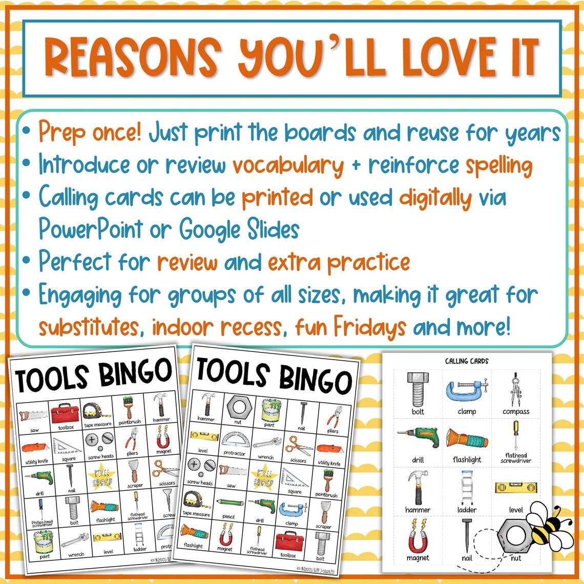 Toolbox Tools Bingo Game - 35 Unique Cards - Digital and Print Calling ...