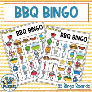 Summer Barbecue BBQ Bingo Game - 35 carte uniche, biglietti da visita digitali e stampati - Attività elementare per le vacanze estive e le vacanze estive