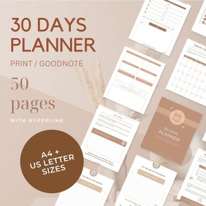 30 días captura el planificador/diario de tus sueños, DESCARGA INSTANTE PDF/Buena nota (A4/us carta) - 50 páginas, estilo boho tono tierra natural, imprimible