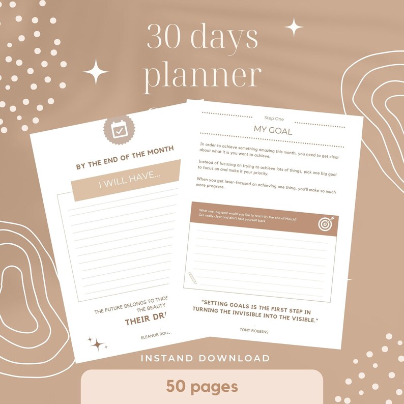 30 Days Goal Setting Planner, INSTANT DOWNLOAD Pdf/good Note (a4/us ...