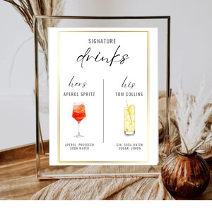 Signature Cocktail Sign, Custom Signature Drink Sign, Wedding Drink Sign, His and Her Drinks, Bar Menu, Editable Template