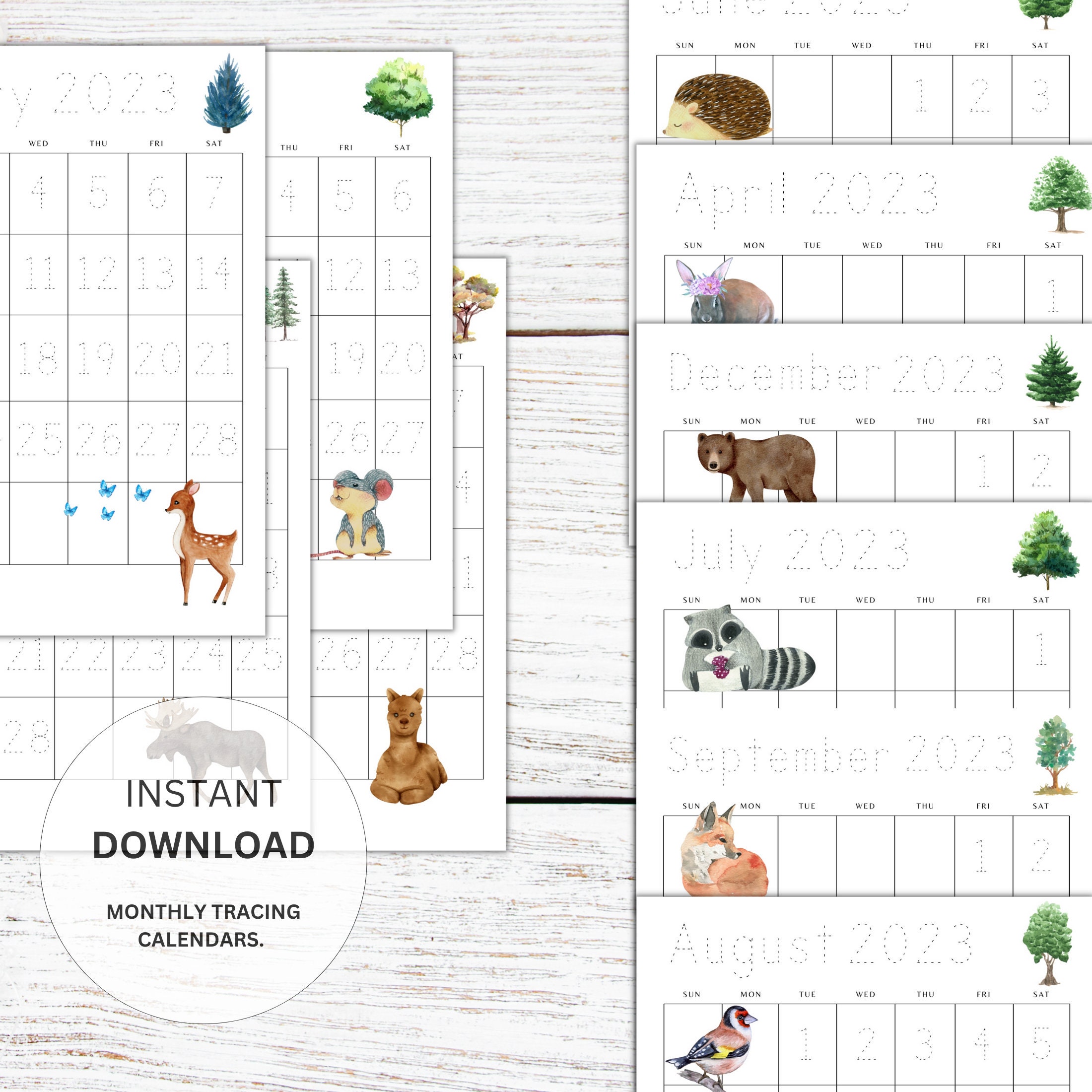 Number Tracing Monthly Calendar Writing Number Worksheets - Etsy