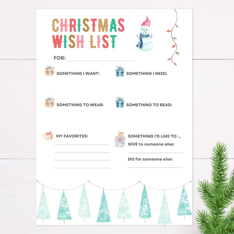 Printable Kids Christmas Gift Wish List Holiday Want Need Wear Etsy