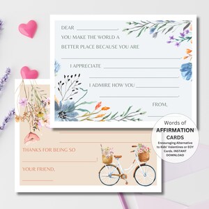 Tarjetas de palabras de afirmación para niños, San Valentín alternativo para niños, Cartas de palabras de afirmación para niños, Carta de amigo imprimible, Tarjetas para niños