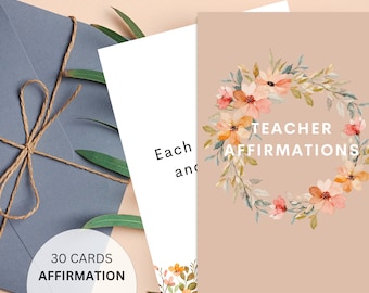 Printable Teacher Gifts Affirmation Card Deck, Floral Design (Printable, 3.5x5 in)