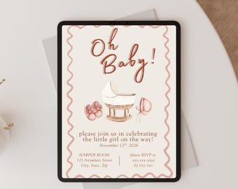 Girl Baby Shower Invitation // Easy to Download and Edit in Canva // Cute and Simple