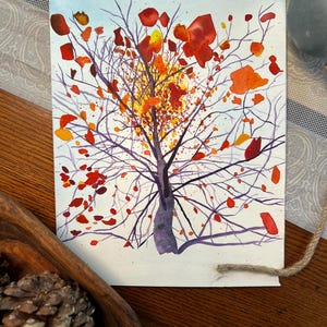 Original Watercolor Painting of Autumn tree  9 x 12